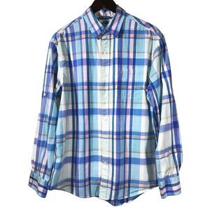 IZOD Saltwater Dockside Chambray Long Sleeve Button Down Plaid Shirt Men's M